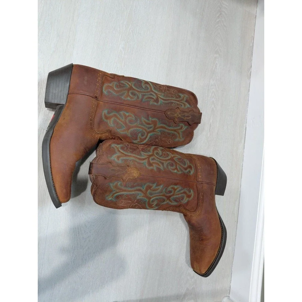 Justin Women's Stampede Cowboy Boots L2552 Brown embroidered Leather sz 7.5B